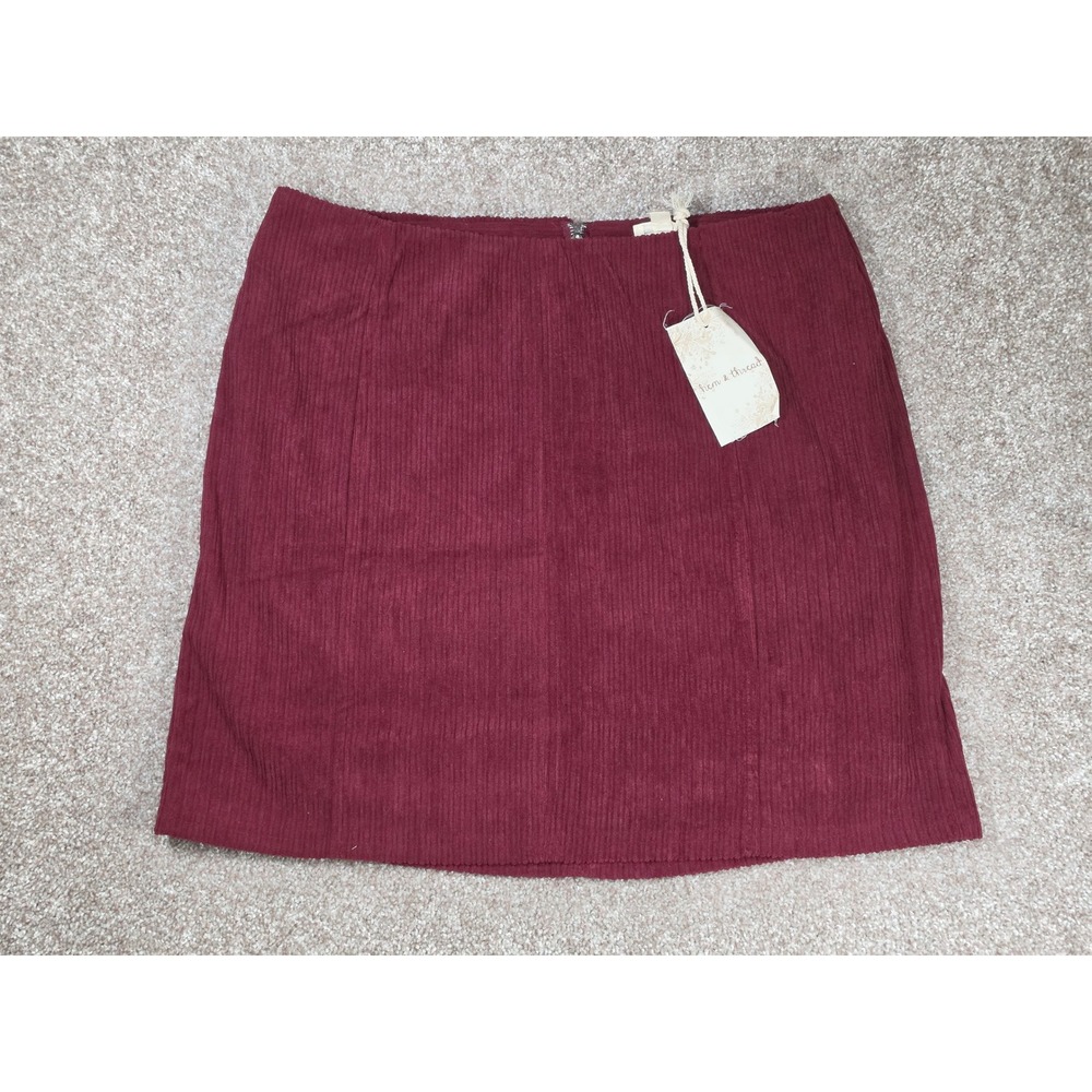 Hem & Thread Burgundy Corduroy Mini Skirt Womens Medium A-Line Wine Red New